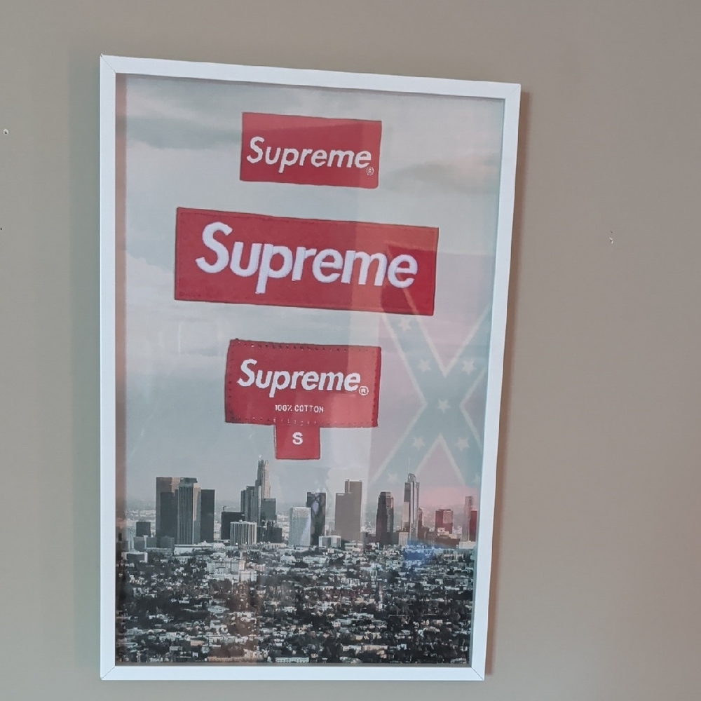 Supreme Red and White Logo Framed Art